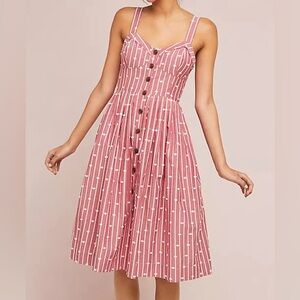 Maeve Hudson Red Button-Down Dress with White Stripe/Stitching Details, Sz. 4P